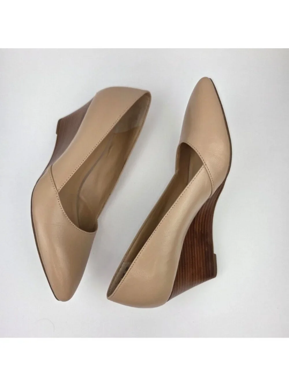 Franco Sarto Frankie Pointed Toe Leather Wedge Heels Nude Size 9M